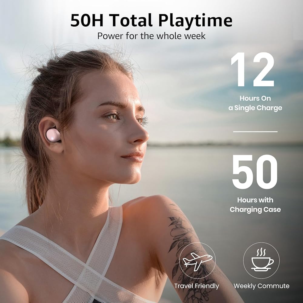 TOZO T6 Earphones, Bluetooth Wireless Earbuds, Mid-Low Frequencies, Warm Sound Quality, Compact, Lightweight, Comfortable, Built-in Microphone, AI Noi