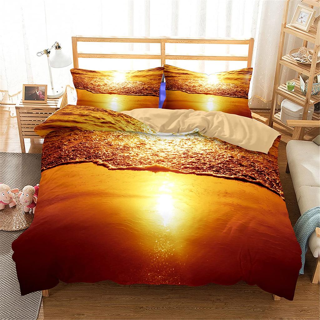 Sunrise Sunset And Sea Duvet Cover Sets For Teens Lightweight Quilt Covers Sea Coastal Nature Pattern Bedding Set Bedroom Decor