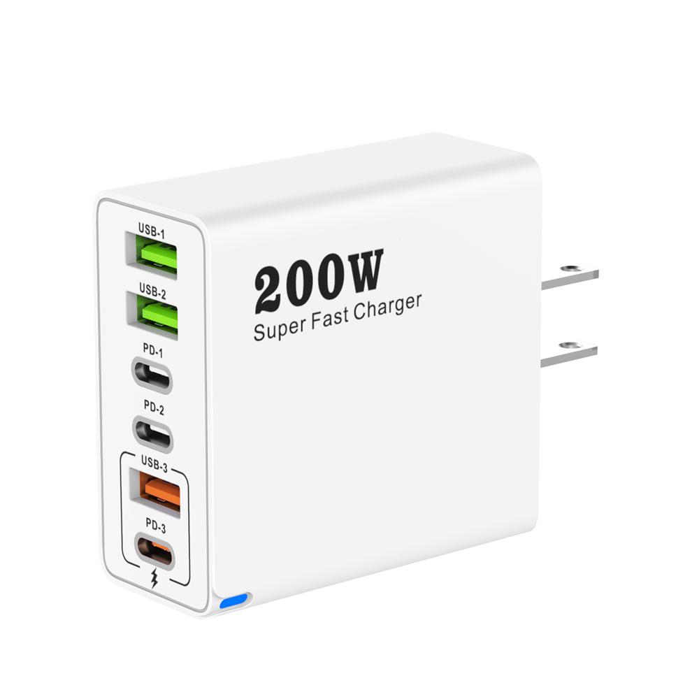 200 Вт 6 портовый USB C зарядное устройство супер быстрая зарядка PD3.0 USB C Type C зарядное устройство для мобильного телефона iPhone 16 SE4 Samsung Xiaomi ipad