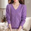 Женский пуловер допаминового цвета размера плюс с V-образным вырезом, свободный, открывающий ключицы, высококачественный вязаный топ с ажурной вязкой для осени и лета