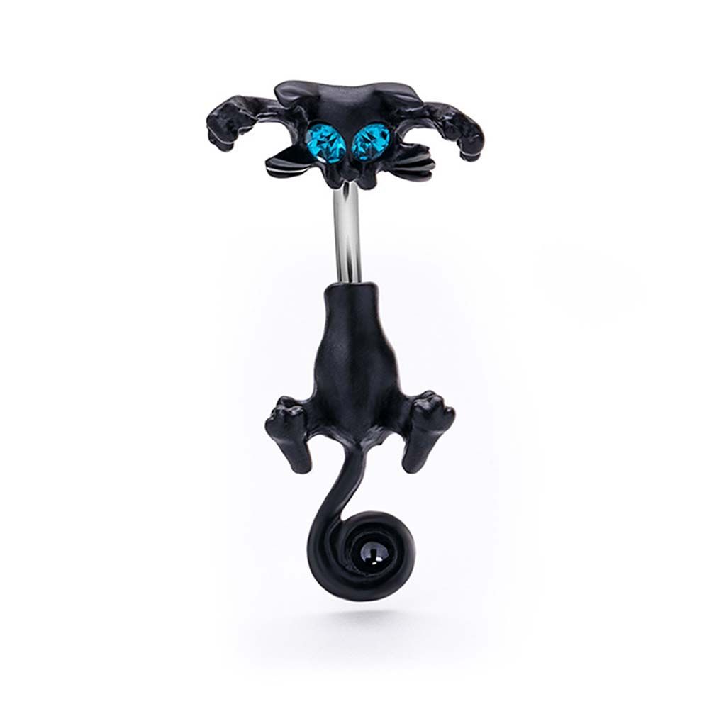 Cat Shape Rhinestones Women Belly Piercing Belly Button Ring Geometric Navel Ring Body Jewelry