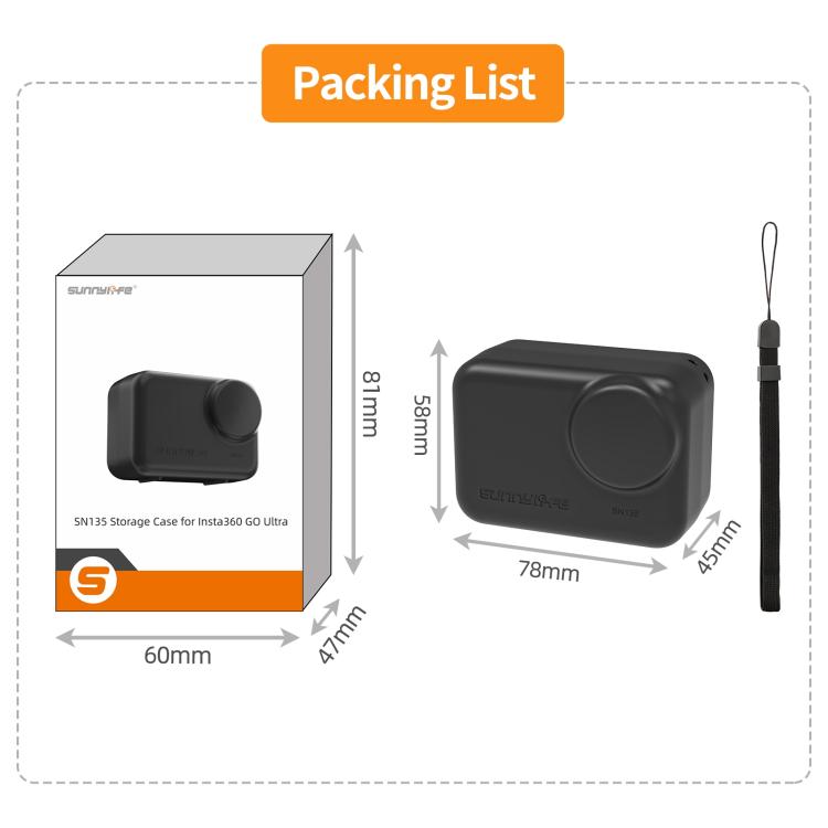 For Insta360 GO Ultra Sunnylife Portable Protective Case Shock-proof Dust-proof Storage Box with Lanyard (Black)