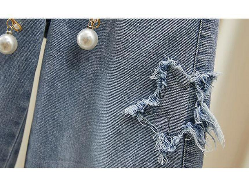 2025 Весна/Осень Джинсы широкие свободные для девочек-малышек с необработанным краем, в корейском стиле