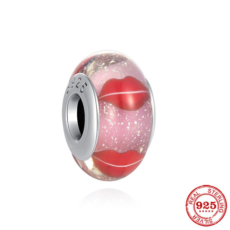 New S925 Sterling Silver Plated Pink Red Green Blue Murano Glass Bead Charm Fit Original Bracelet DIY Jewelry For Girl
