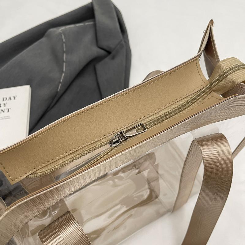 2-IN-1 Shoulder Bag Set for Women PVC Transparent Waterproof Large Capacity Shopper Beach Totes Summer Latest Handbag