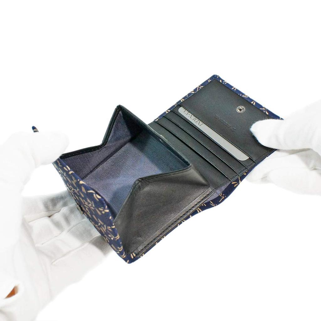 Кошелек Inden'ya, H, кошелек, оленья кожа, лак, 2204-14-008, кошелек бифолд, отделение для купюр, тип коробки, отделение для монет, темно-синий x белый, узор стрекозы