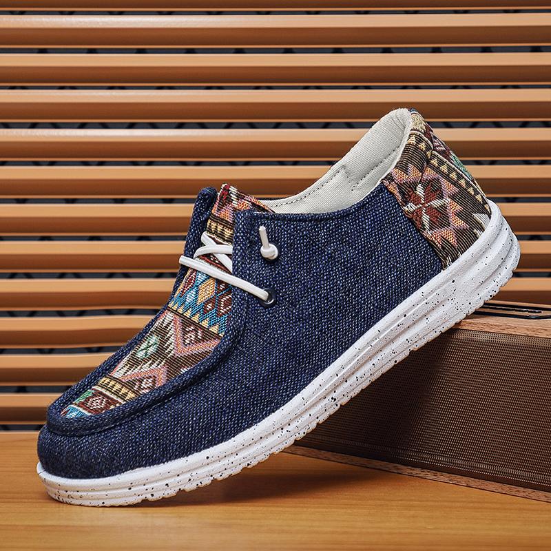 Summer New Ethnic Style Men's Shoes Linen Canvas Walking Trendy Shoes Casual Breathable Flat Plate Shoes 2025 One Step Stepping