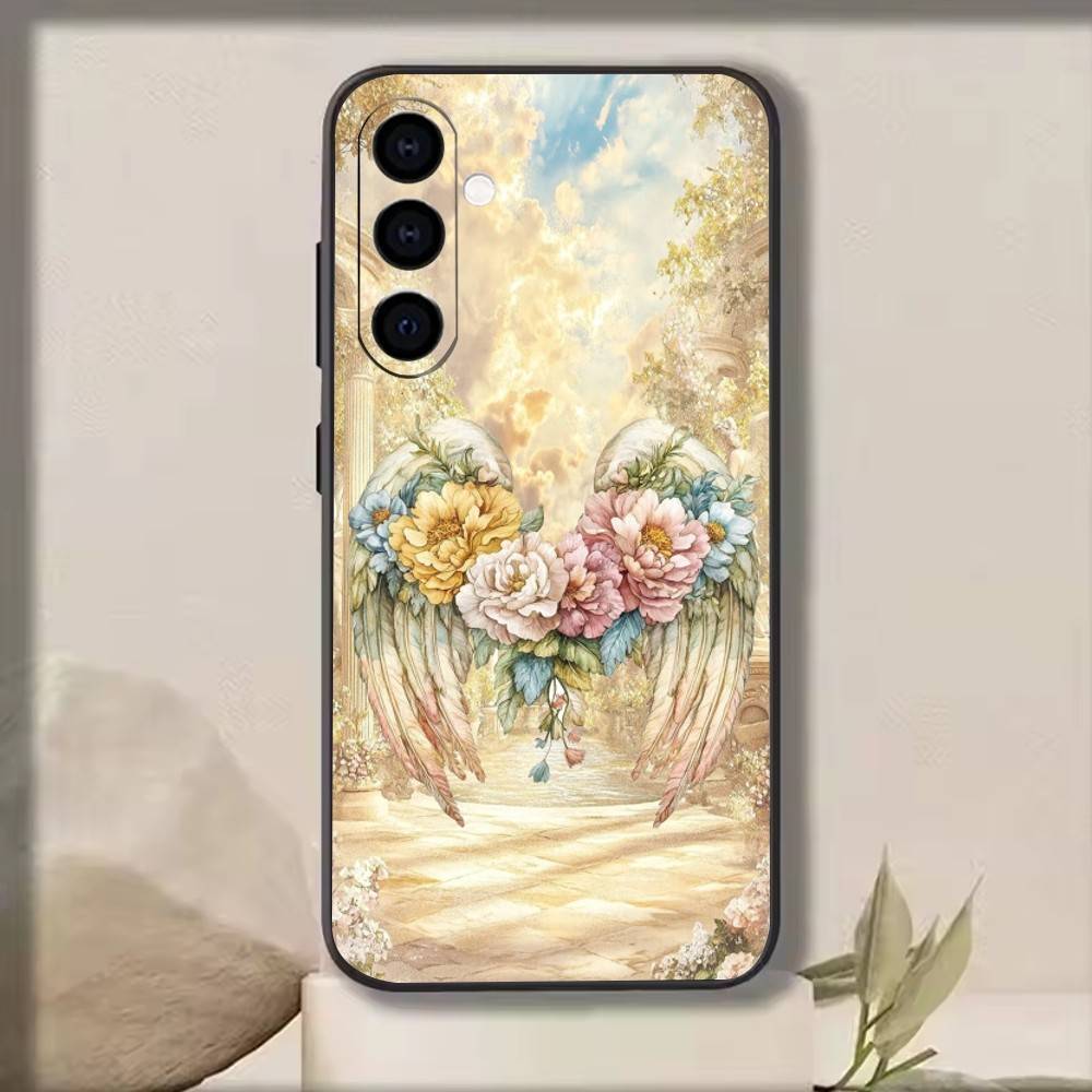 Крыло Ангела Чехол для Телефона Для Samsung Galaxy A73,A72,A71,A70,A53,A52,A51,Мягкий Силиконовый Черный Чехол