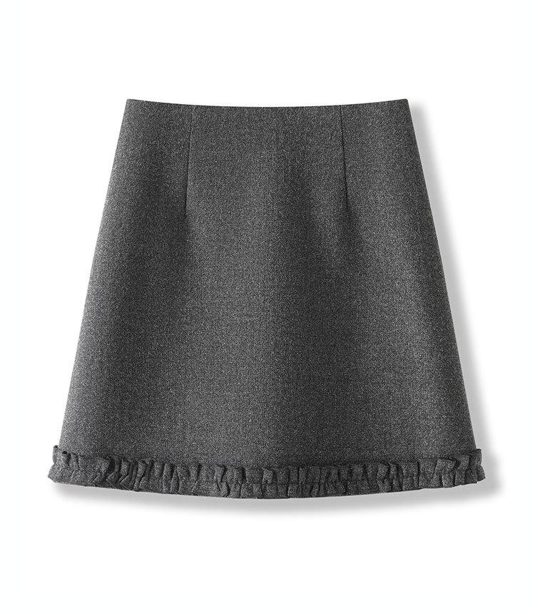 2026 Winter Women's Gray A-Line Skirt: High-Waisted, Slimming, Lace-Pleated Short Skirt for Petites