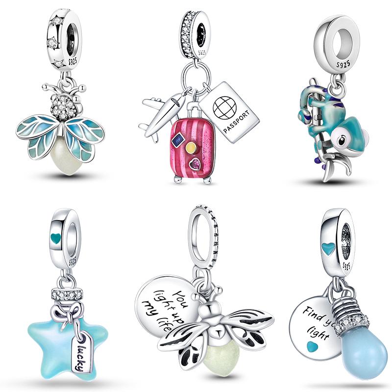 925 Silver Charm Beads Glowing Luminous Firefly Star Light Bulb Pendant for Bracelet DIY Charms Jewelry