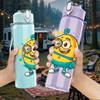 1PC Minion Cute Cartoon 750ml Color Plastic Sports Water Bottle Leakproof Flip Straw Lid Suitable for Sports Office Home Use