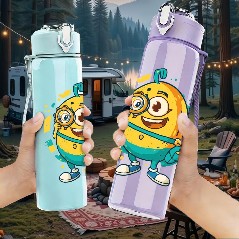 1PC Minion Cute Cartoon 750ml Color Plastic Sports Water Bottle Leakproof Flip Straw Lid Suitable for Sports Office Home Use