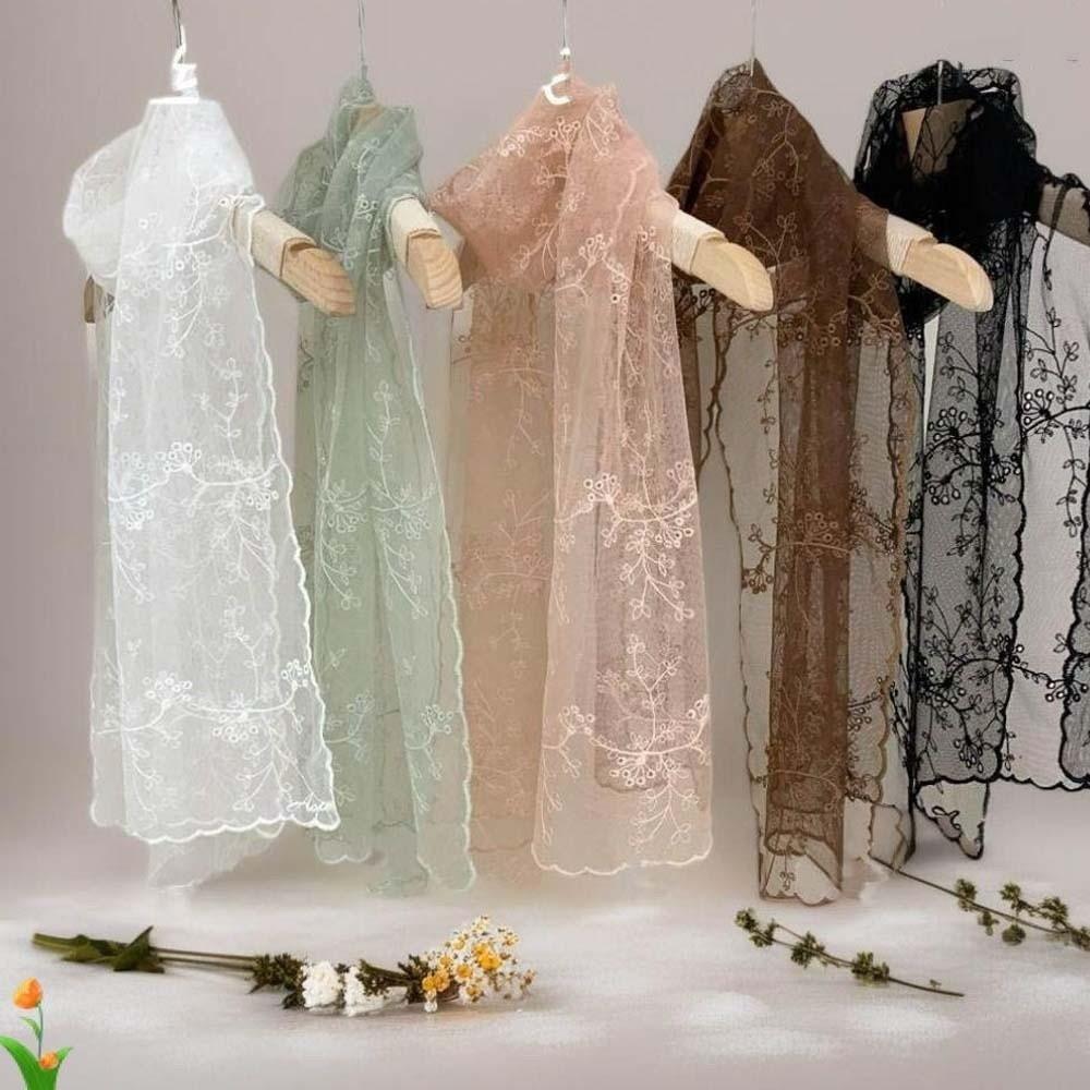 Breathable Spring Silk Scarf Polyester Long Hijab Scarf Headband Lace Thin Headscarf Girls