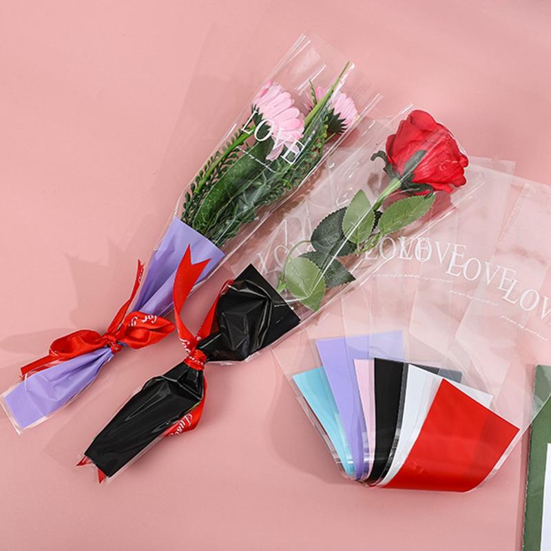 50 шт. 45 см флористические пластиковые пакеты для упаковки цветов одиночные пакеты для роз цветы упаковочная бумага мешок для роз на День святого Валентина