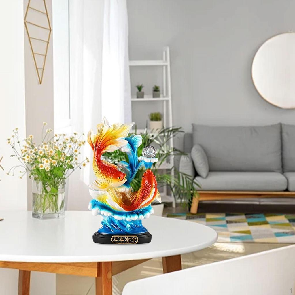 12,8-дюймовая китайская статуэтка рыбы фэн-шуй, центральное украшение коллекции, скульптура из смолы, статуэтка для