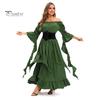 Платье на Хэллоуин Винтажное ренессансное средневековое викторианское пиратское платье Бальное платье для выпускного вечера с открытыми плечами и рукавами-колокольчиками с рюшами и плиссировкой Нерегулярный подол Макси-платье