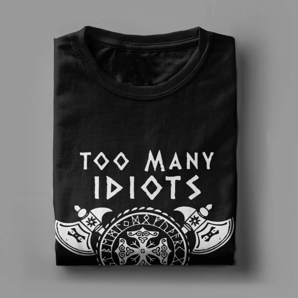 Мужская футболка Viking Too Many Idiots Not Enough Axes, 100% хлопок, топы, уникальные футболки с коротким рукавом и круглым вырезом, идея для подарка