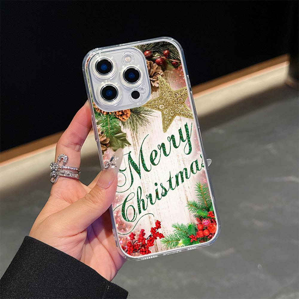 Ae105 Happy New Year art Christmas Magsafe Прозрачные чехлы для Samsung S23 S24 Ultra S21 FE iPhone 16 Pro Max XR Магнитная беспроводная зарядка Задняя крышка