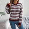 Women's Round Neck Vintage Striped  Long Sleeve Pullover Sweater