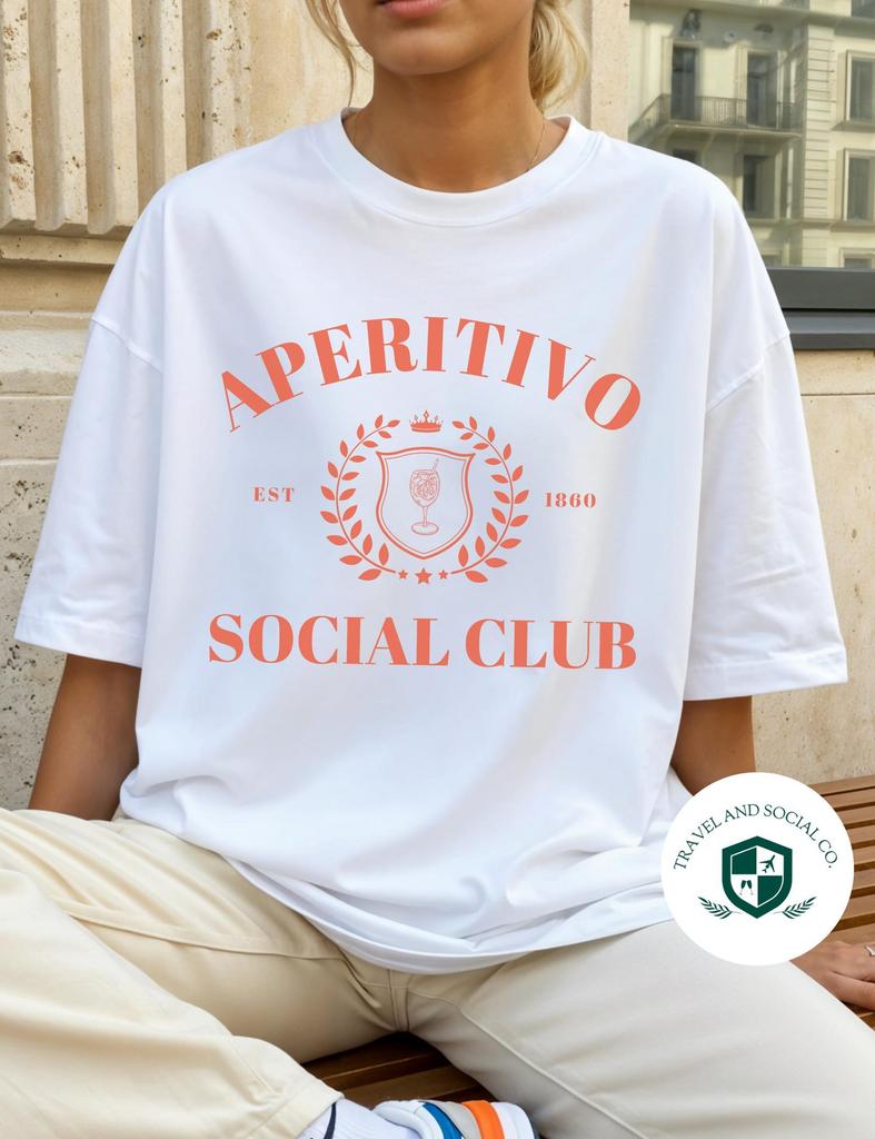 Aperitivo Social Club Comfort Colors Cotton T-Shirt | Spritz, Italian Cocktail Tee | Gift, Bachelorette Party