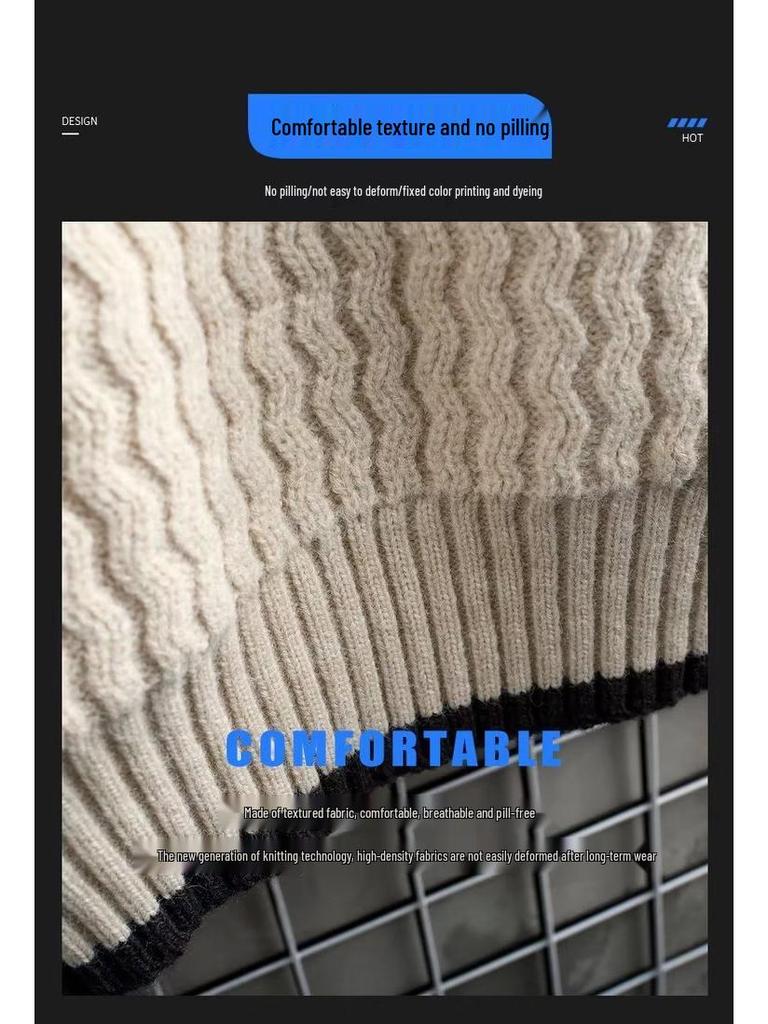 Мужской вязаный свитер свободного кроя в корейском стиле однотонный - Теплый пуловер на осень/зиму
