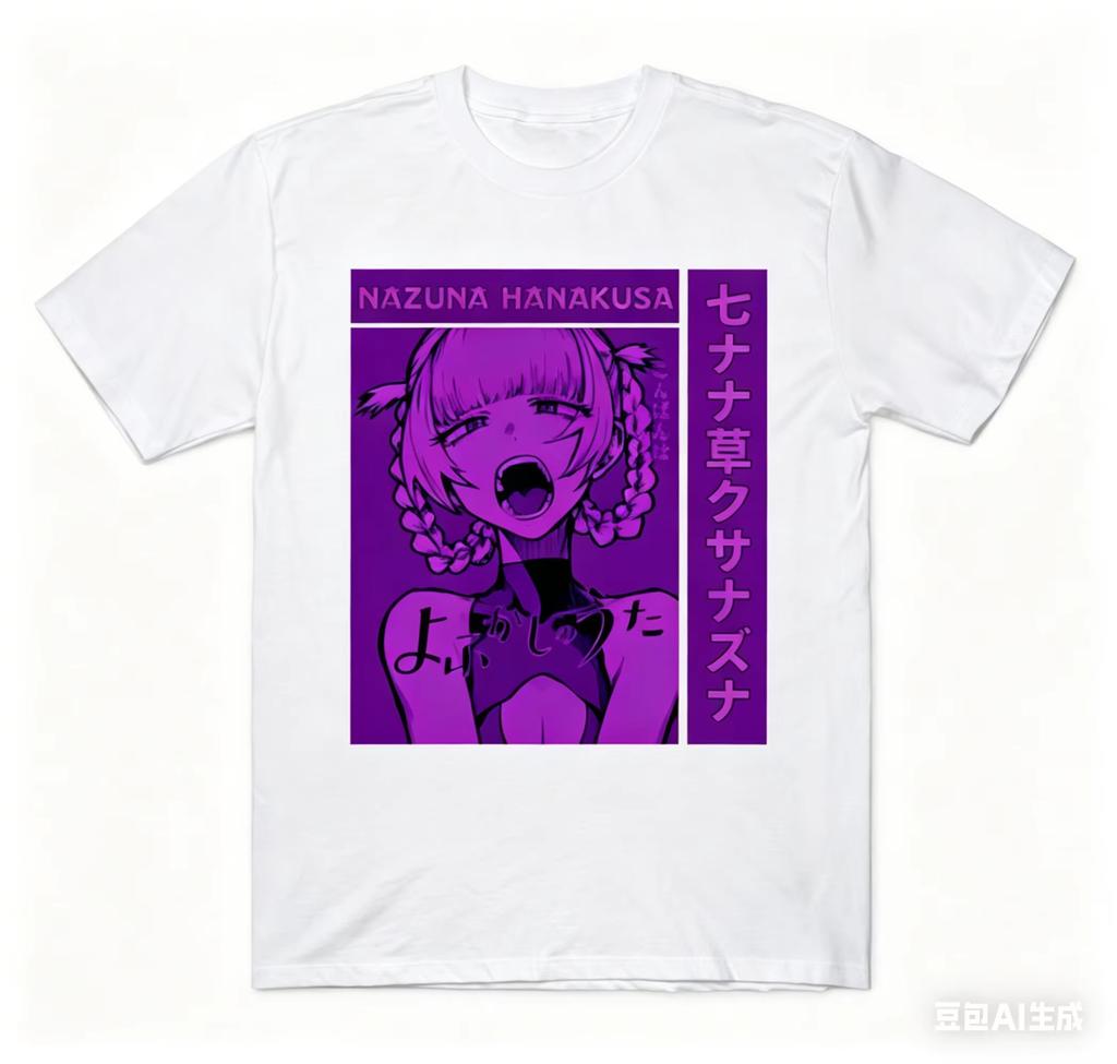 Summer Nanatsusa Natsuna Vertical Anime Print Black T Shirt Unisex Loose Y2K Streetwear Cotton Unisex And Unisex TShirt