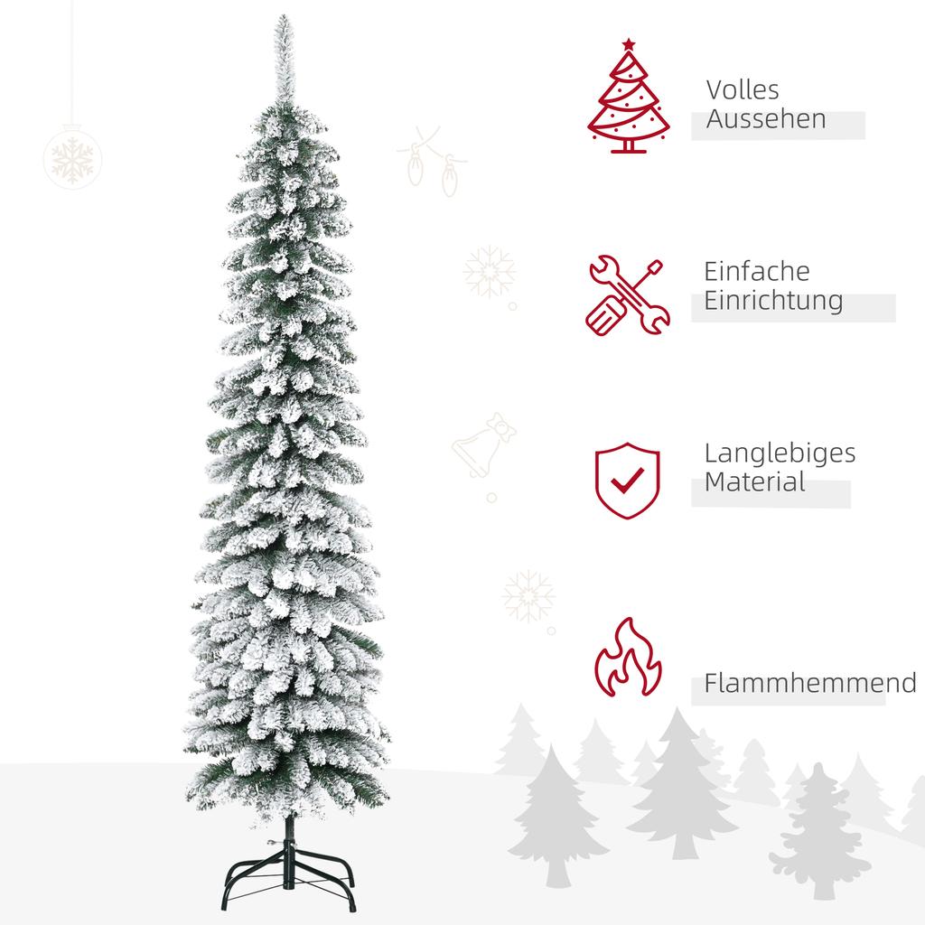 Artificial Christmas Tree Snow Covered Slim Design Fireproof 180 Cm Green White