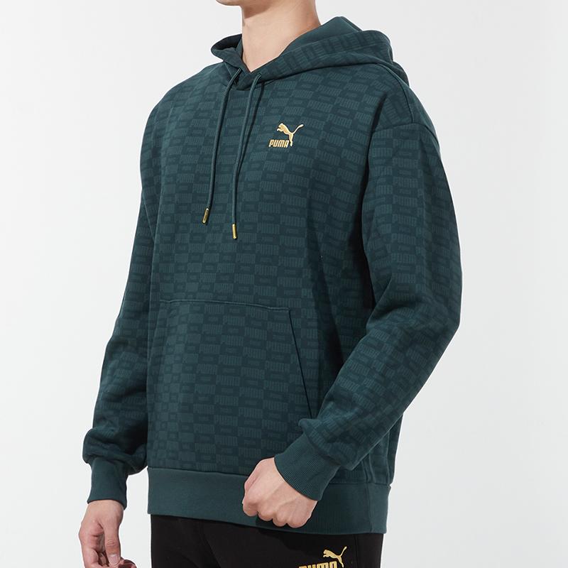 Puma Luxe Aop Hoodie With All-Over Logo Print Men Hoodie Green 534409-80