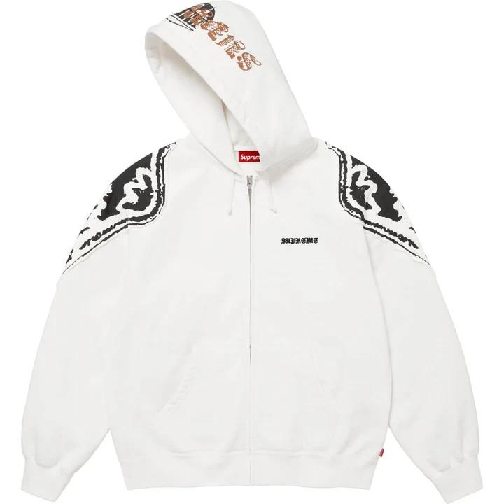 Supreme Wings Zip Up Hooded Sweatshirt White