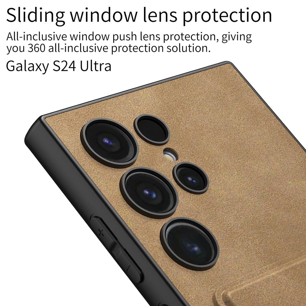 Чехол для Samsung Galaxy S24 Ultra, ультратонкий матовый простой кожаный чехол для карт, магнитный складной держатель, кронштейн, противоударная задняя крышка