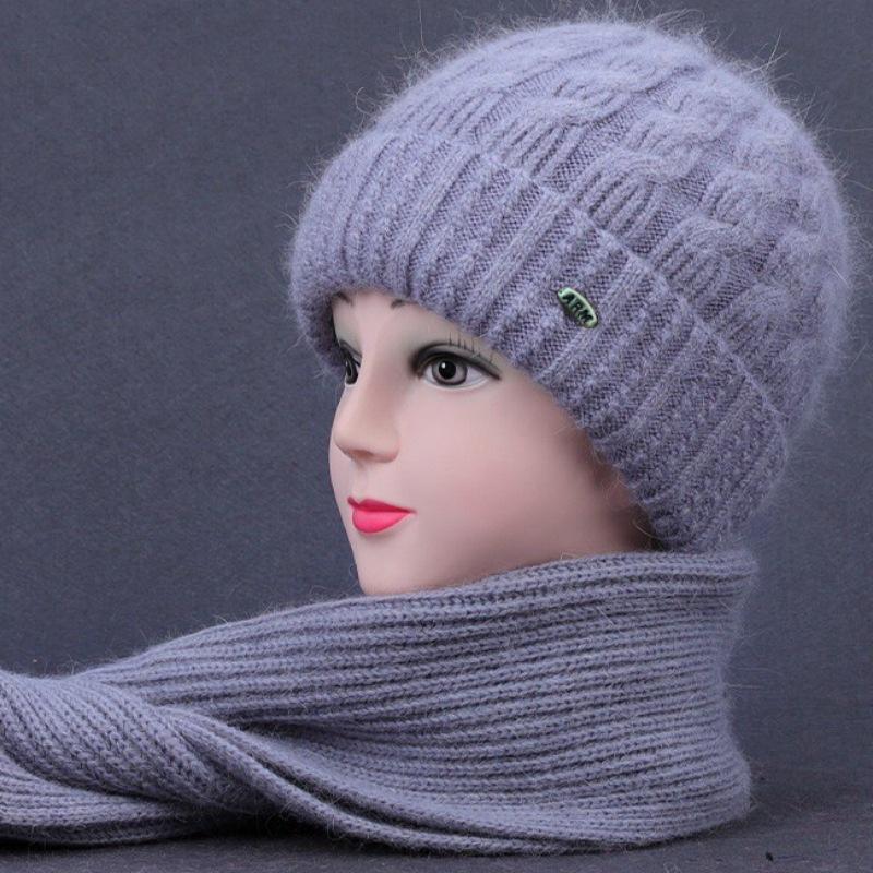 Women's Autumn-Winter Thickened Knit Hat & Scarf Set for Middle-aged & Elderly