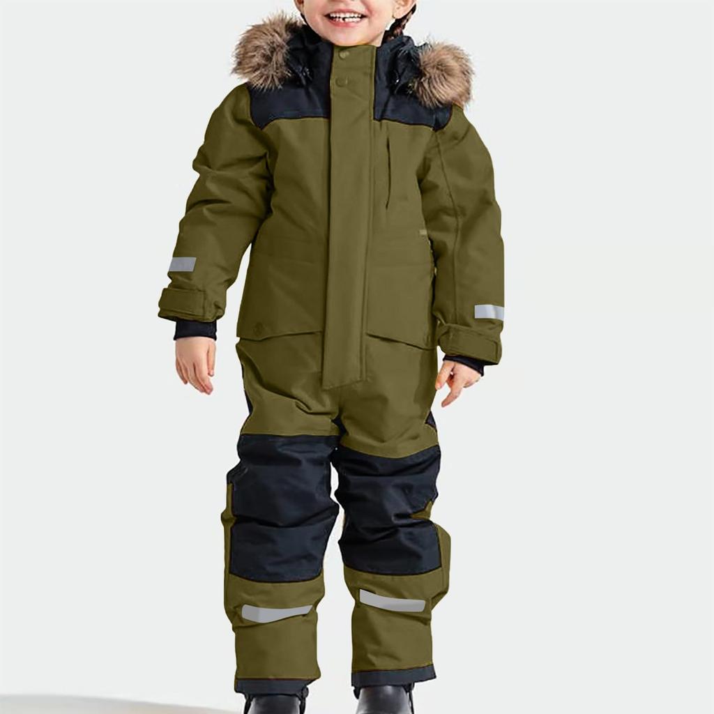 Children's Fashion Outdoor Waterproof Fleece-Lined Thickened Warm Boys' And Girls' One-Piece Ski Suit