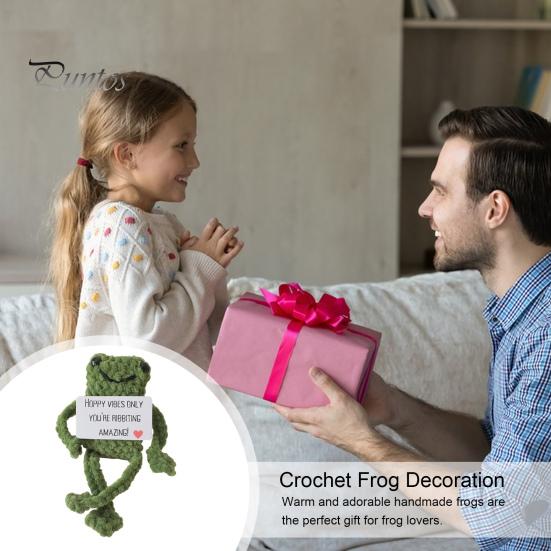 Позитивная вязаная крючком кукла-лягушка с ободряющей картой, эмоциональная поддержка, вязание ручной работы, животное, украшение, орнамент, игрушка для снятия стресса