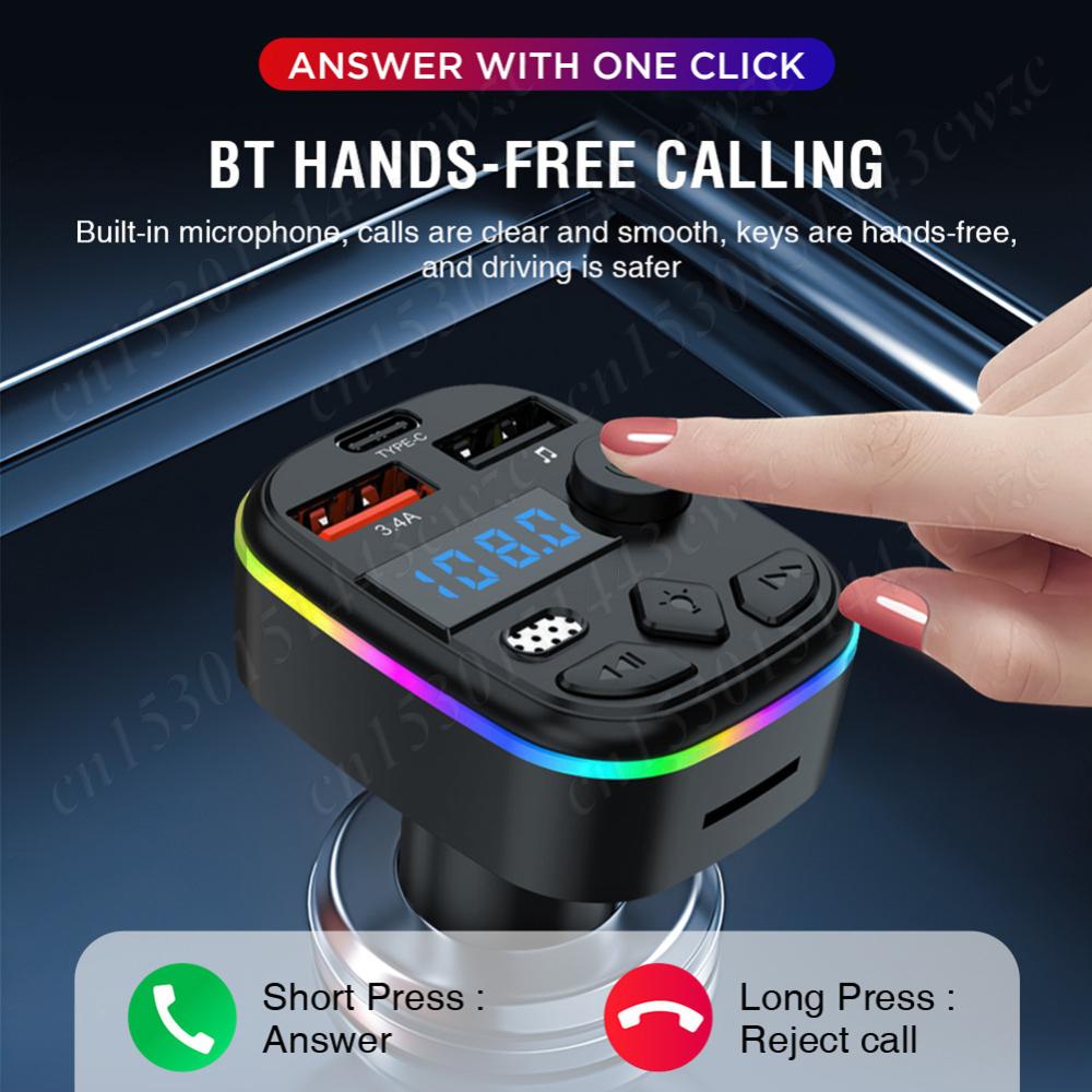 Автомобильный FM-трансмиттер Автомобильный MP3-плеер Bluetooth5.3 Поддержка TF-карты U-диска Громкая связь MP3-плеер Радио MP3-плеер Адаптер Автомобильное зарядное устройство