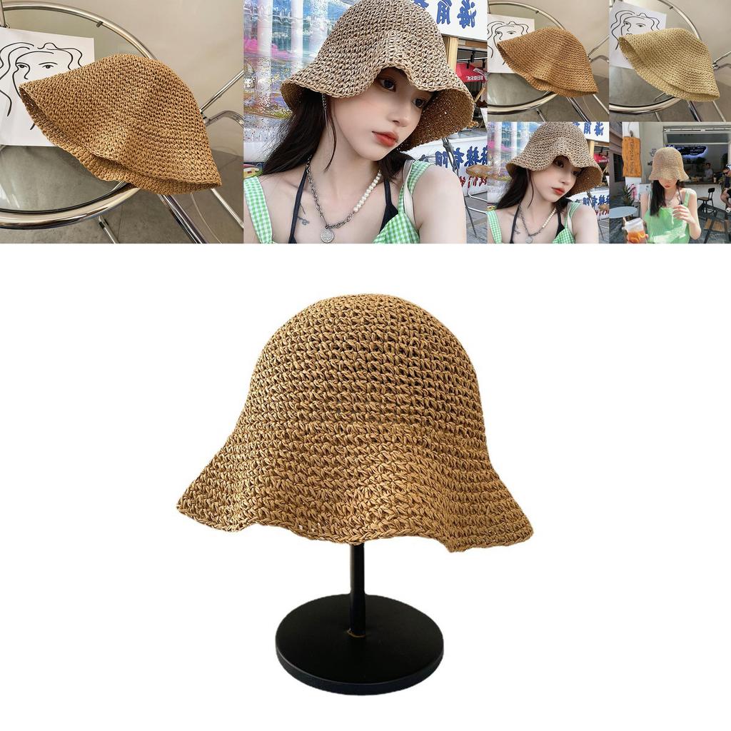 Elegant Women's Spring Summer Woven Sun Hat Foldable Breathable Beach Straw Hat