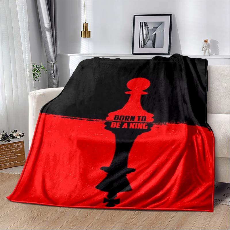 Chess King Pawn Motivational Quote Throw Blanket Born To Be A King Black Red Print Soft Flannel Blanket Sofa Bedroom Home Decor