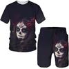 Летние комплекты одежды из 2 предметов, футболка и шорты, спортивный костюм, мужская уличная одежда больших размеров из ткани, винтажные мужские комплекты с 3D принтом в готическом стиле с черепом