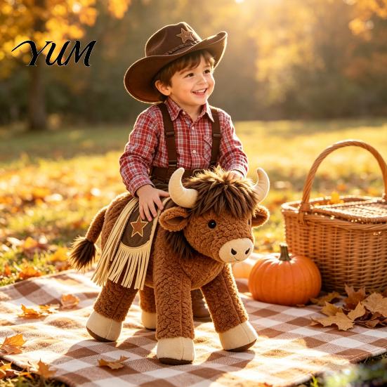 Cowboy Cosplay Apparel Highland Bison Role-Playing Costume for Kids, Plush Cattle Ride-on Toddler Festival Outfit, Western Halloween Parties Kids