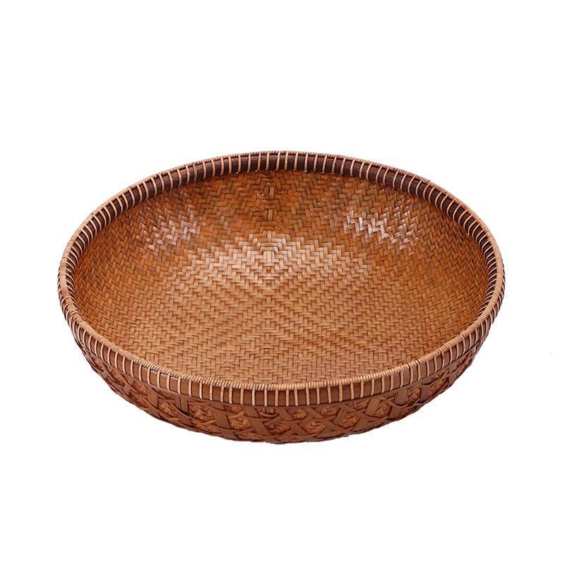 Lacquered Bamboo Woven Basket: Round Retro Fruit, Snack, and Tea Tray