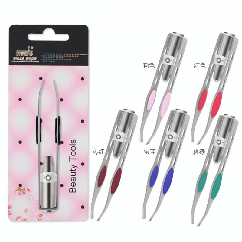 1PC LED Eyebrow Tweezer Oblique Tip Stainless Steel Eyebrow Trimming Clip Eye Hair Removal Prune False Eyelash Clamp Makeup Tool