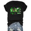 St. Patrick's Day Nurse Print T-Shirt Casual Crew Neck Short Sleeve Top For Spring & Summer Women's Clothing
