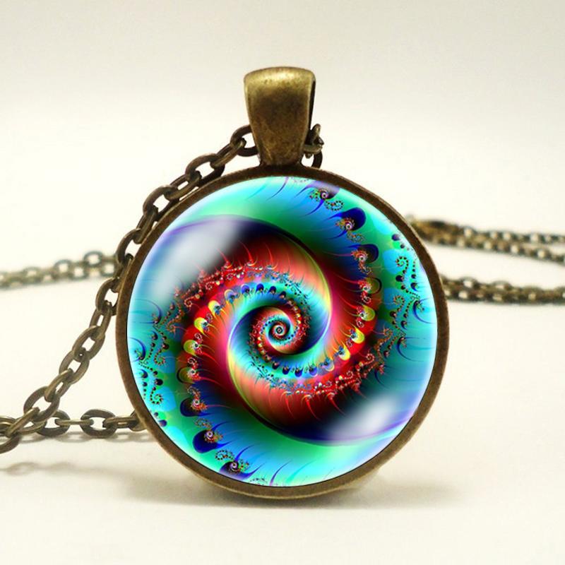 Ожерелье со спиралью Фибоначчи и фрактальной сакральной геометрией, ювелирные изделия со спиралью Фибоначчи и фрактальной сакральной геометрией, кулон со спиралью Фибоначчи и фракталом