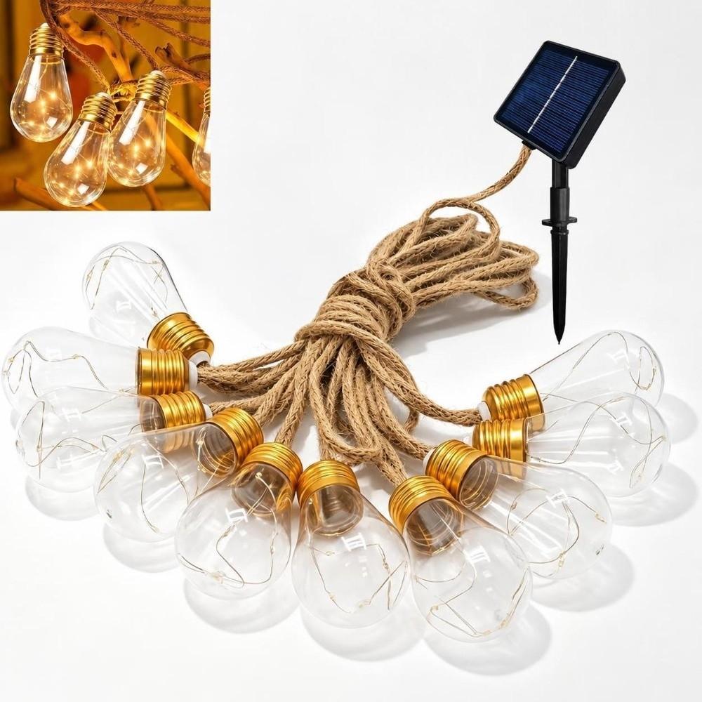 10/16 LED Solar String Light Bulbs with Hemp Rope Bulb String Light Party Decor