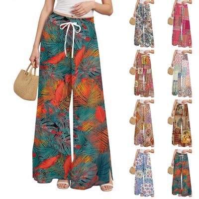 Женские брюки с принтом и широкими штанинами, с карманами, с высокой талией, на кулиске, свободные, повседневные