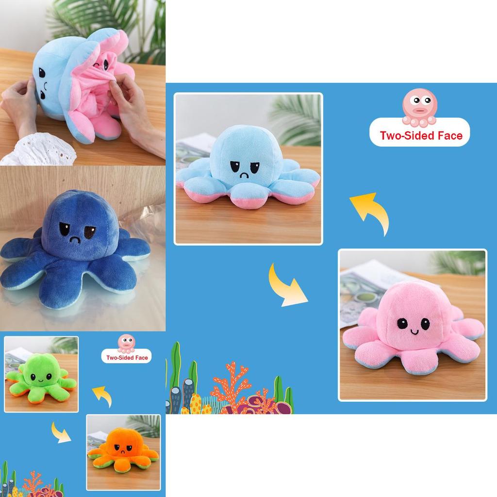 Adorable Double-sided Flip Reversible Octopus Plush Toy In Soft And Lifelike Style