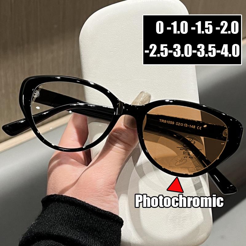 Интеллектуальные фотохромные солнцезащитные очки для очков для близорукости Унисекс Женские Кошачий глаз Меняющие цвет Минусовые очки Диоптрии от 0 до -4.0