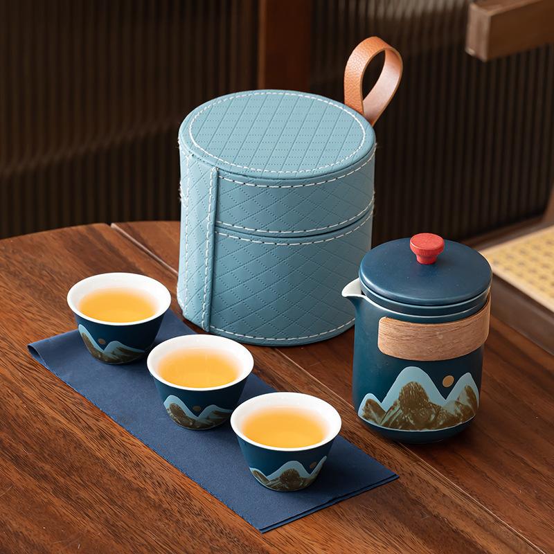 Holiday set, retro Qingshan Guyun tea set, light luxury brewing teapot, the whole set with tea tray, company gifts