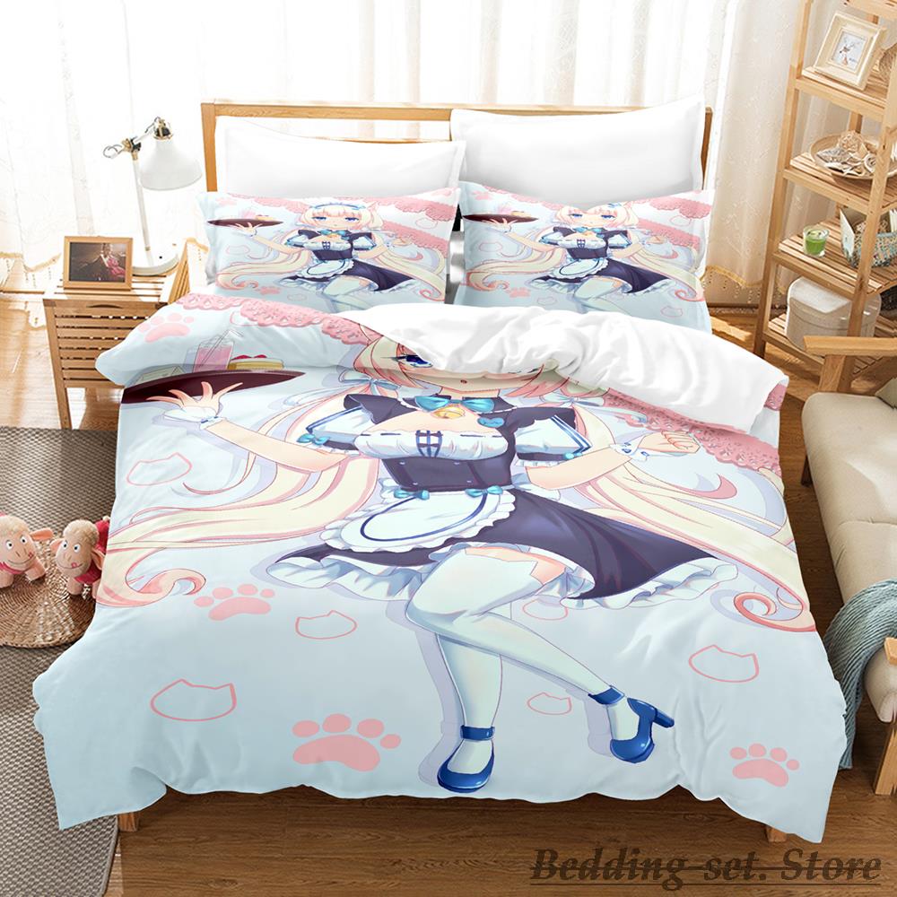 Каваий комплект постельного белья Nekopara Односпальный Полуторный Двуспальный Кинг-сайз Комплект для кровати Взрослый Детский Спальня Комплекты пододеяльников Аниме Parure De Lit Bed