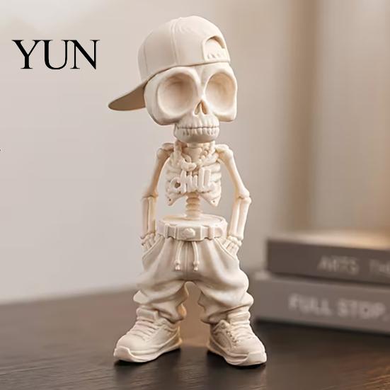 Cool Skeleton Sculpture Street Style Hip-Hop Figurine, 3D Printed Baseball Cap Decor Statue, for Home Office Desktop PLA Statue