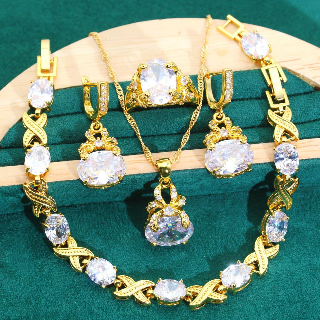 New Jewelry Europe and The United States Hot Zircon Bracelet Necklace Earrings Jewelry Set